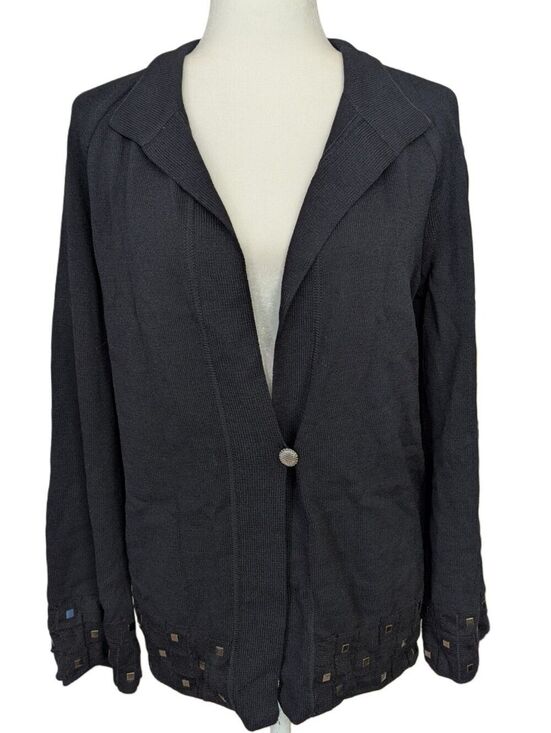 St. John Jackets & Blazers - St. John's Sport Womens Black Button Front Metallic Knit Jacket Size Small